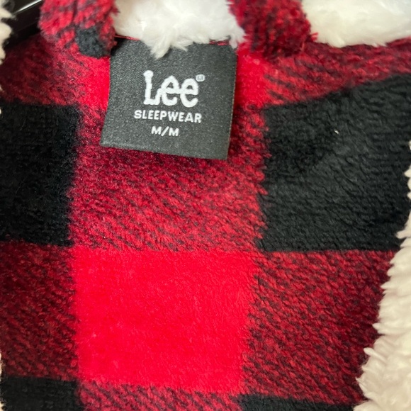 🆕 Lee Robe Mens Size M Red Black Buffalo Plaid Sherpa Lined Belted Long Bathrobe - Picture 7 of 9